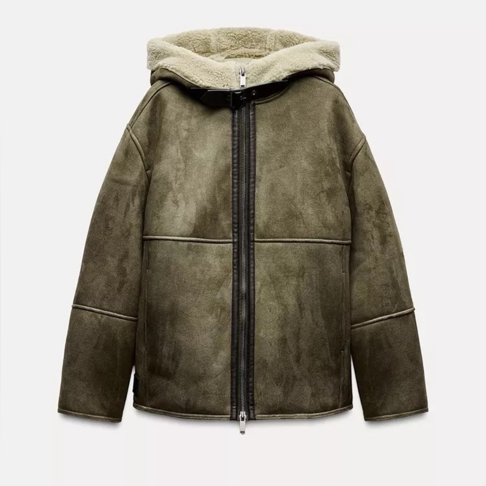 NWT Zara Hooded Double-Faced Jacket in Brown/Taupe - XS